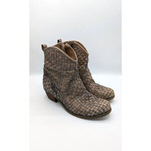 Sheridan Mia Boots Women's Size 38 Woven Leather Chelsea Ankle Anthropologie EUC